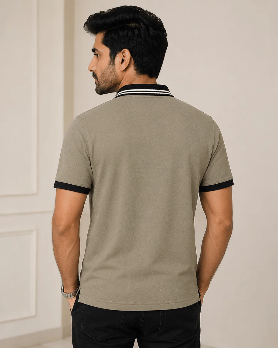 Newtone Men's Premium Embroidered Zip Polo T-Shirt – Olive Grey | Half Sleeve Casual Cotton Polo