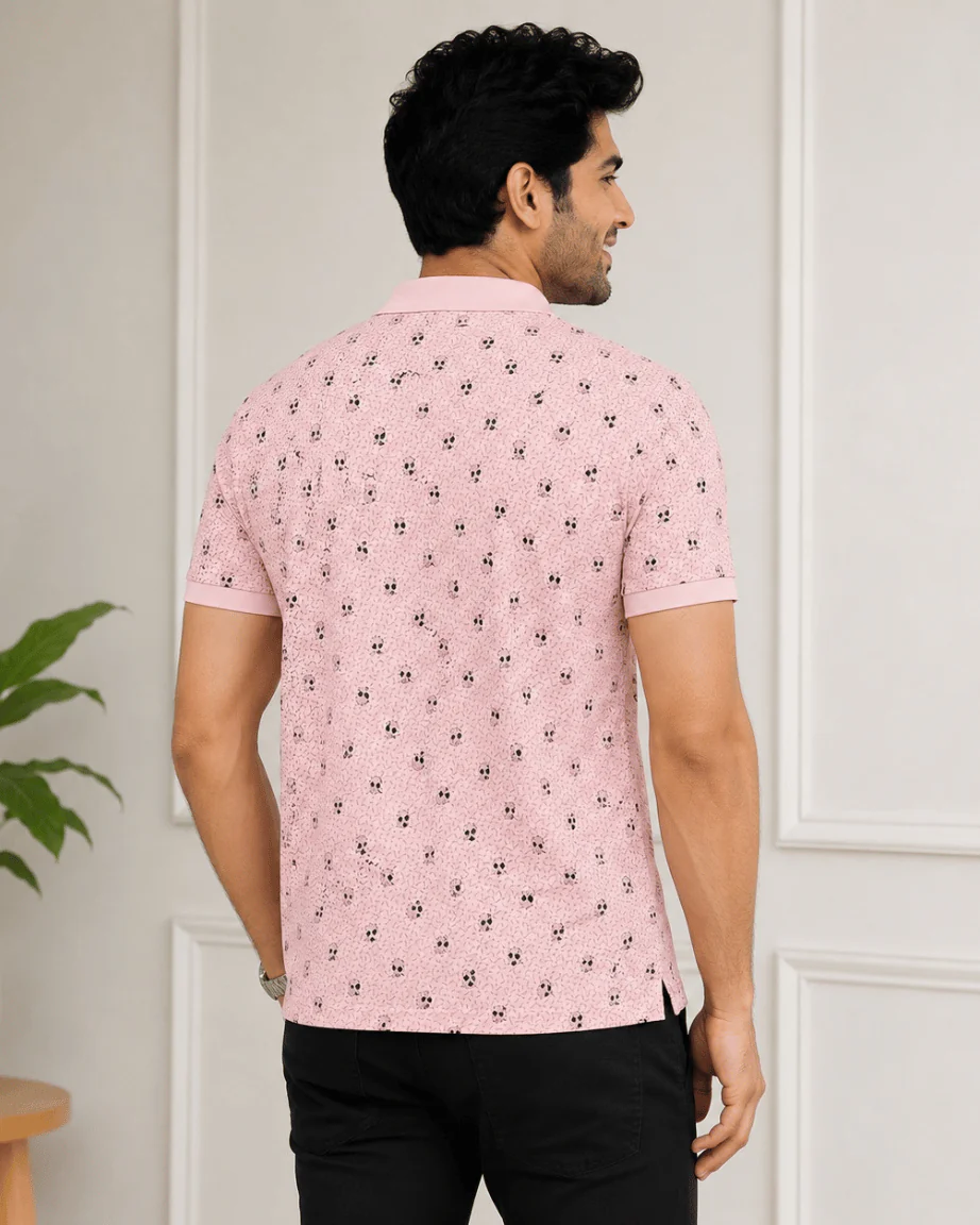 Newtone Men's Premium Printed Polo T-Shirt – Light Pink | Half Sleeve Cotton Polo