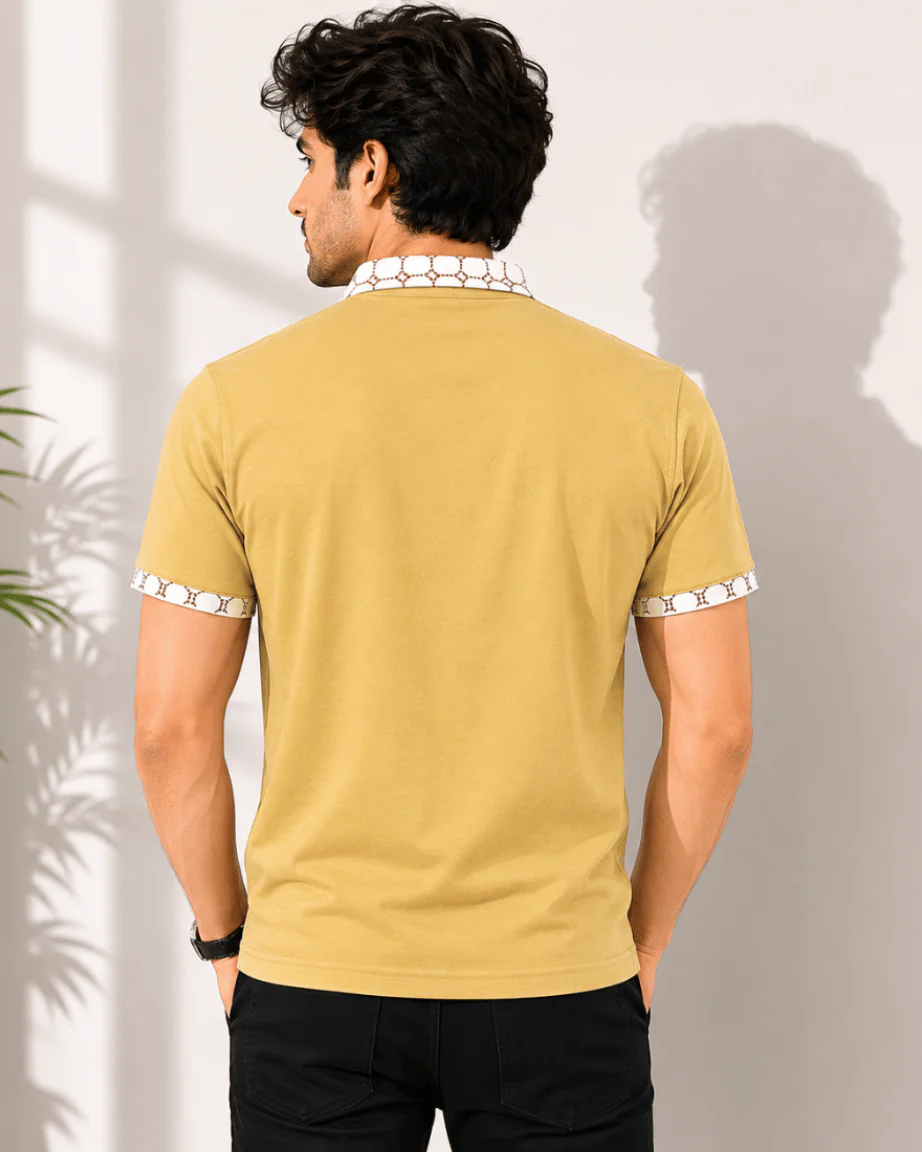 Newtone Men's Premium Contrast Collar Polo T-Shirt – Mustard Beige | Half Sleeve Cotton Polo